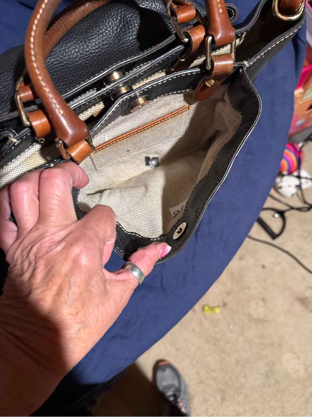 Dooney & Bourke Black Pebbled Leather Satchel with Brown Trim - Picture 6 of 12